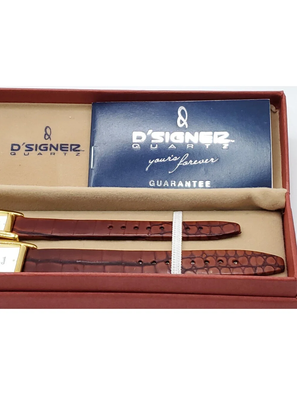 Man & Woman D'SIGNER Quartz Brown Band Watch Set New Batteries Gold Tone